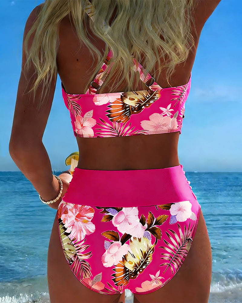 Jolina | Floral Print Split Bikini with Contrast Details