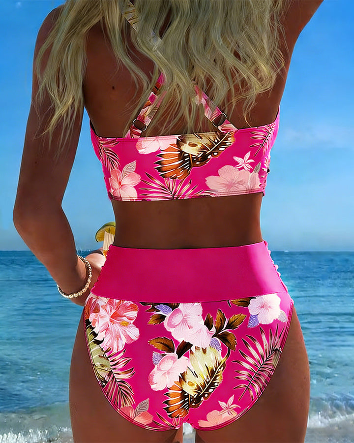 Jolina | Floral Print Split Bikini with Contrast Details