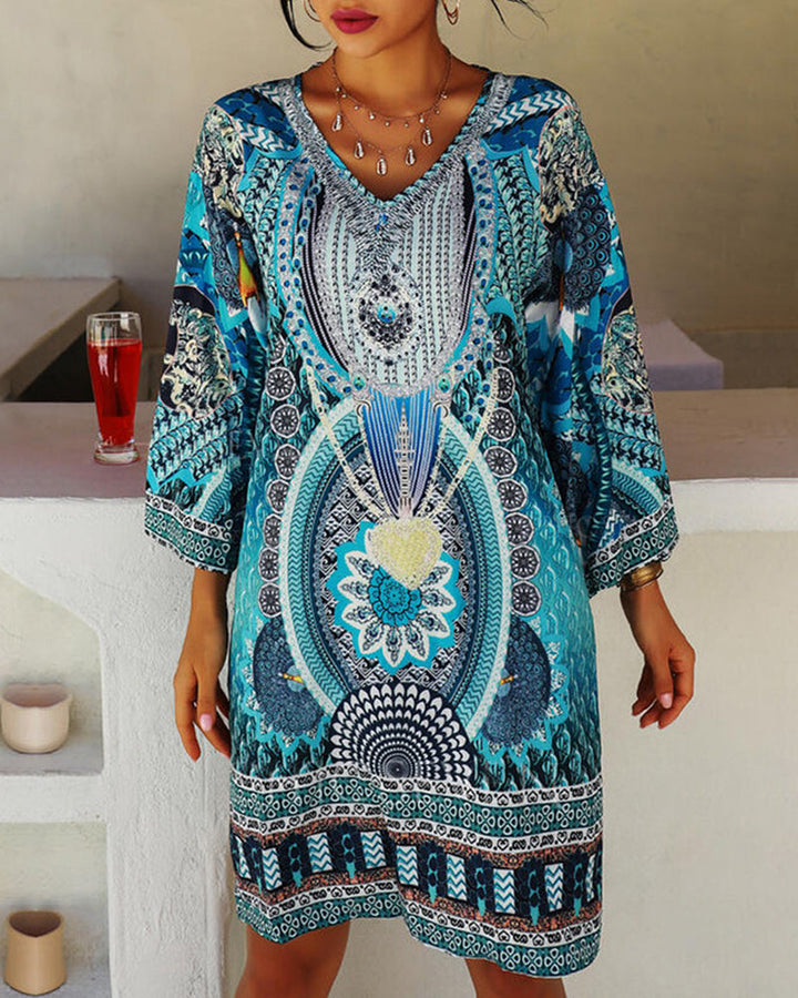 Emelia - Colorful Bohemian Print Dress