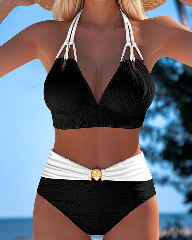Lily | High-Waisted Double Strap Swimsuit with Color Contrast