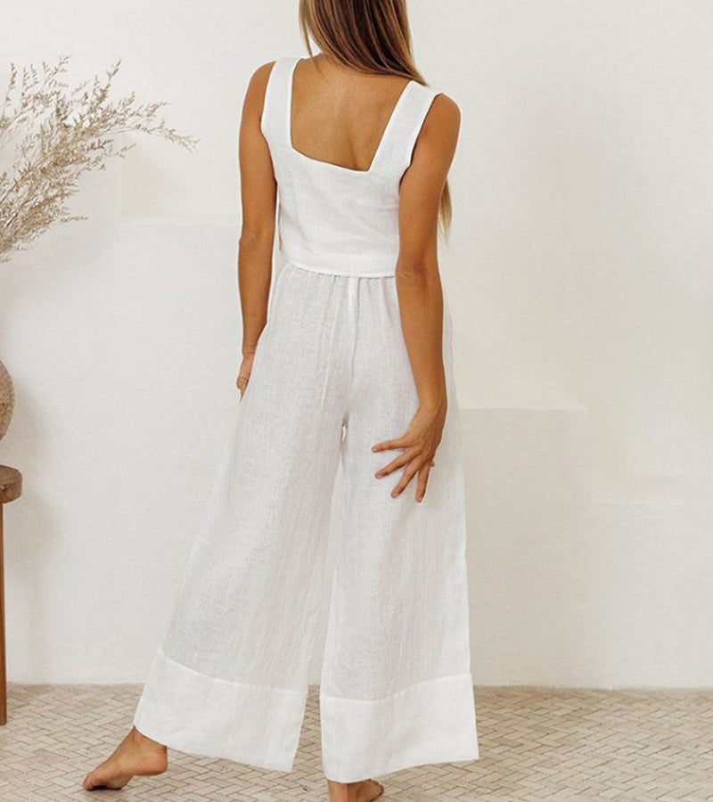 Megan - Chic Minimalist Top with Flared Pants Ensemble