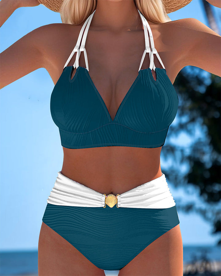 Lily | High-Waisted Double Strap Swimsuit with Color Contrast