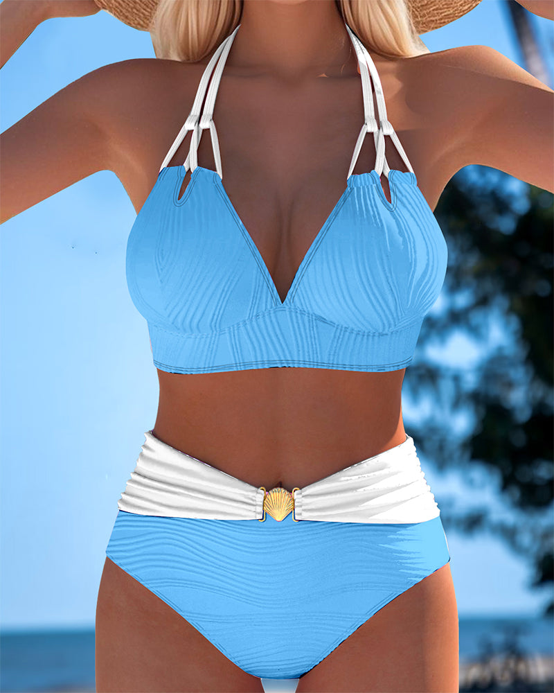 Lily | High-Waisted Double Strap Swimsuit with Color Contrast