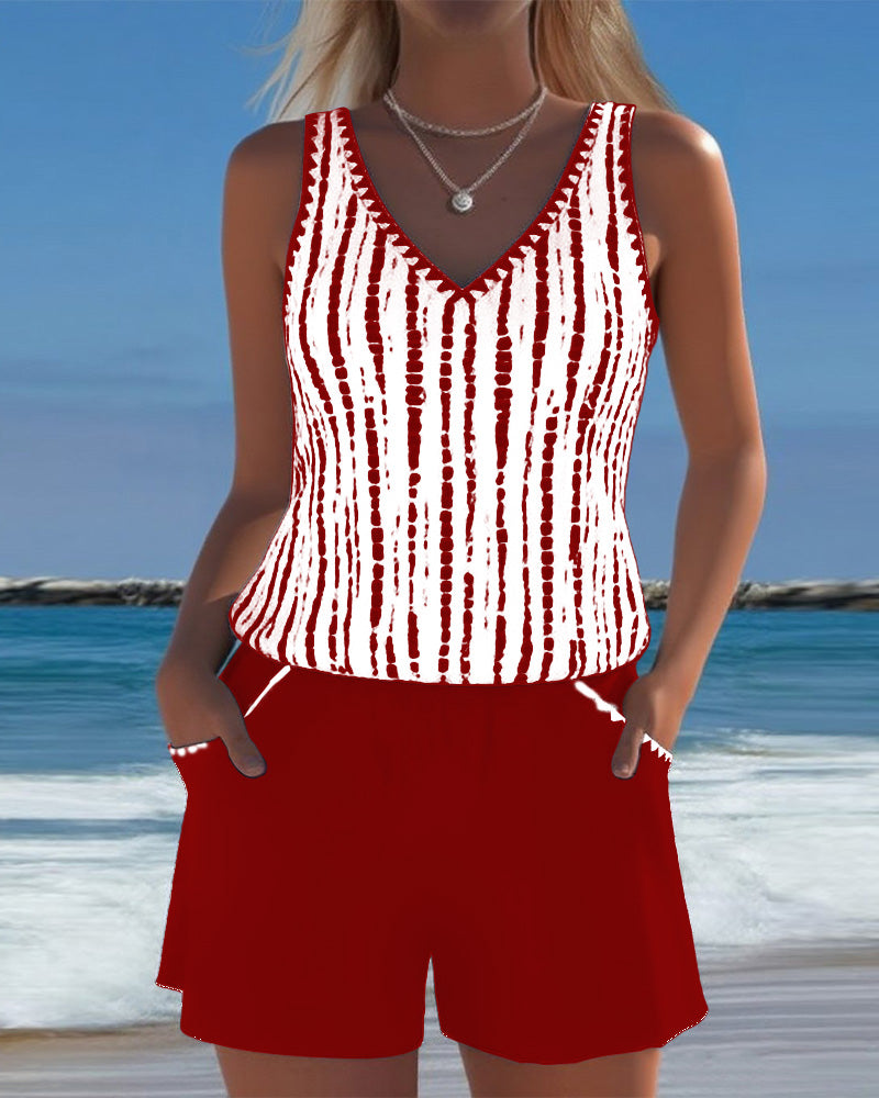 Mia | Printed V-Neck Two-Piece Swimsuit with Pockets - Casual Style