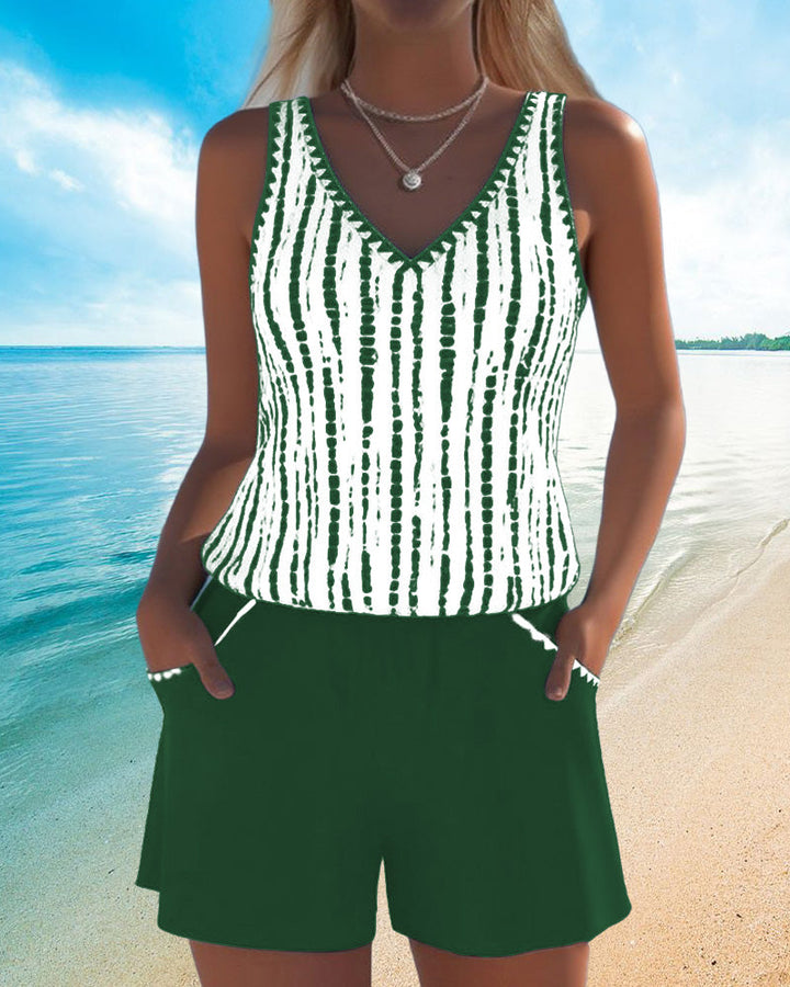 Mia | Printed V-Neck Two-Piece Swimsuit with Pockets - Casual Style
