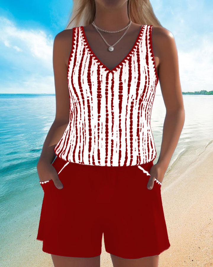 Mia | Printed V-Neck Two-Piece Swimsuit with Pockets - Casual Style