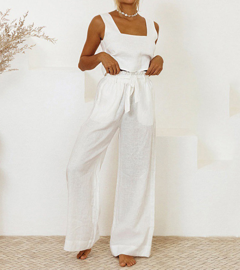 Megan - Chic Minimalist Top with Flared Pants Ensemble