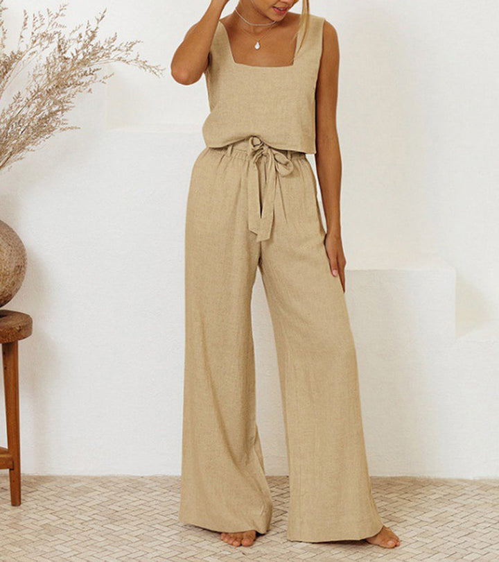Megan - Chic Minimalist Top with Flared Pants Ensemble