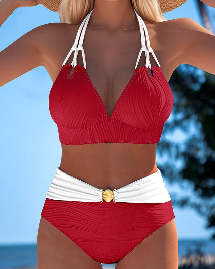 Lily | High-Waisted Double Strap Swimsuit with Color Contrast