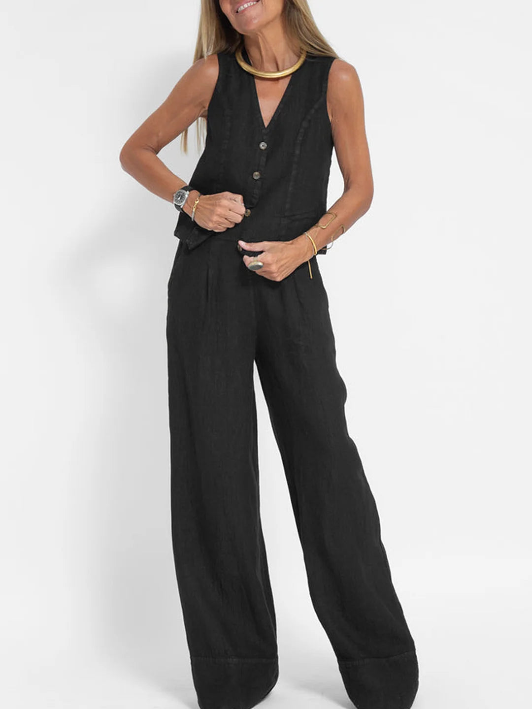 Aira - Button-Up Vest & Wide-Leg Trousers