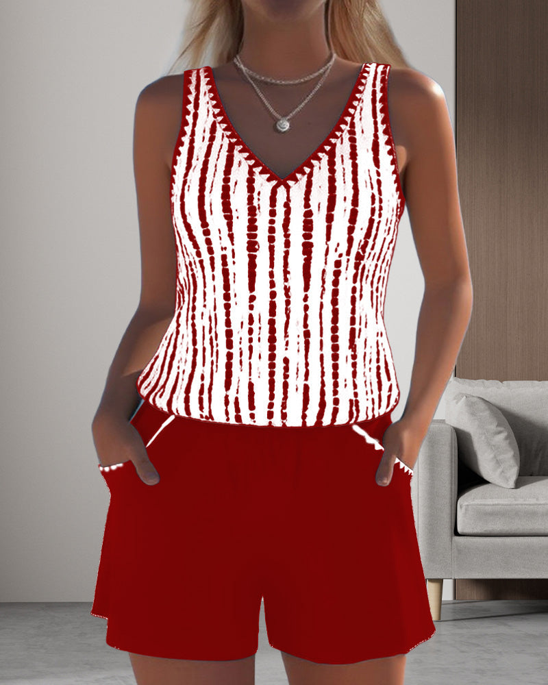 Mia | Printed V-Neck Two-Piece Swimsuit with Pockets - Casual Style