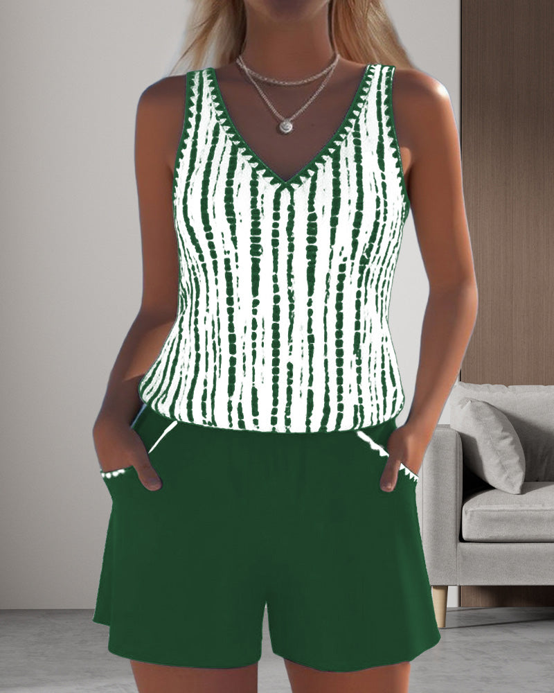 Mia | Printed V-Neck Two-Piece Swimsuit with Pockets - Casual Style