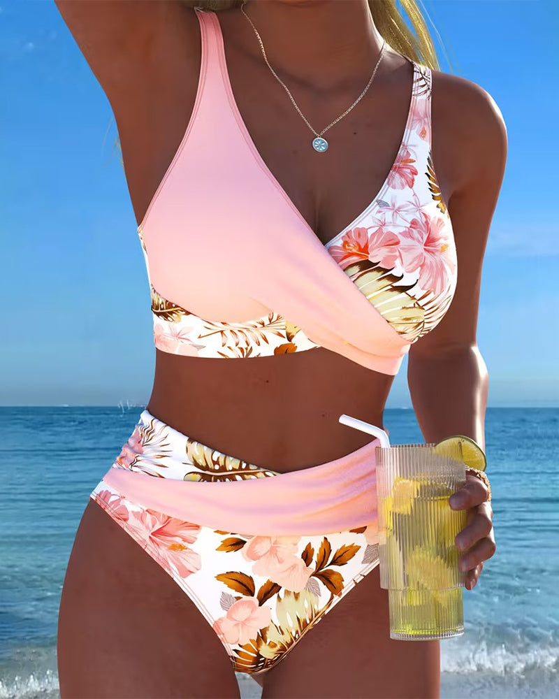 Jolina | Floral Print Split Bikini with Contrast Details