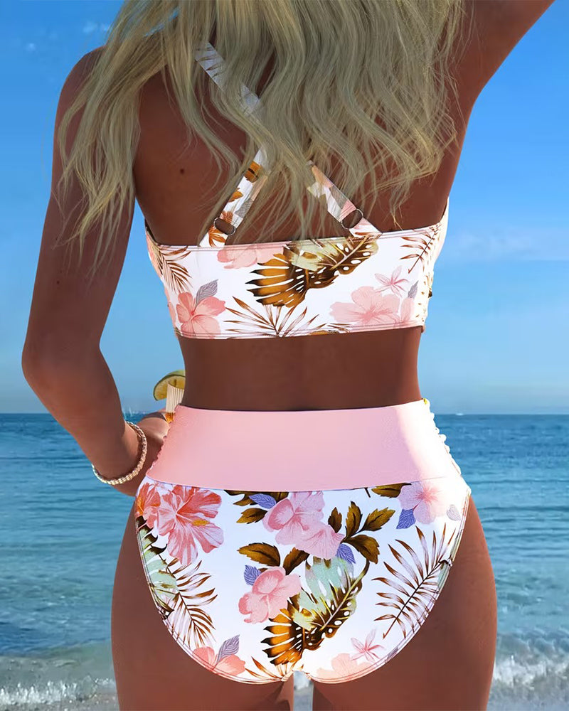 Jolina | Floral Print Split Bikini with Contrast Details
