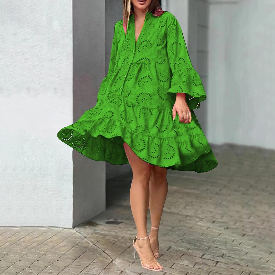 Lydia - Lace-Trimmed Eyelet Dress