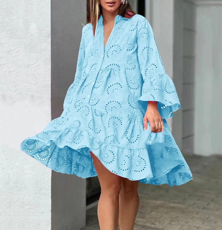 Lydia - Lace-Trimmed Eyelet Dress