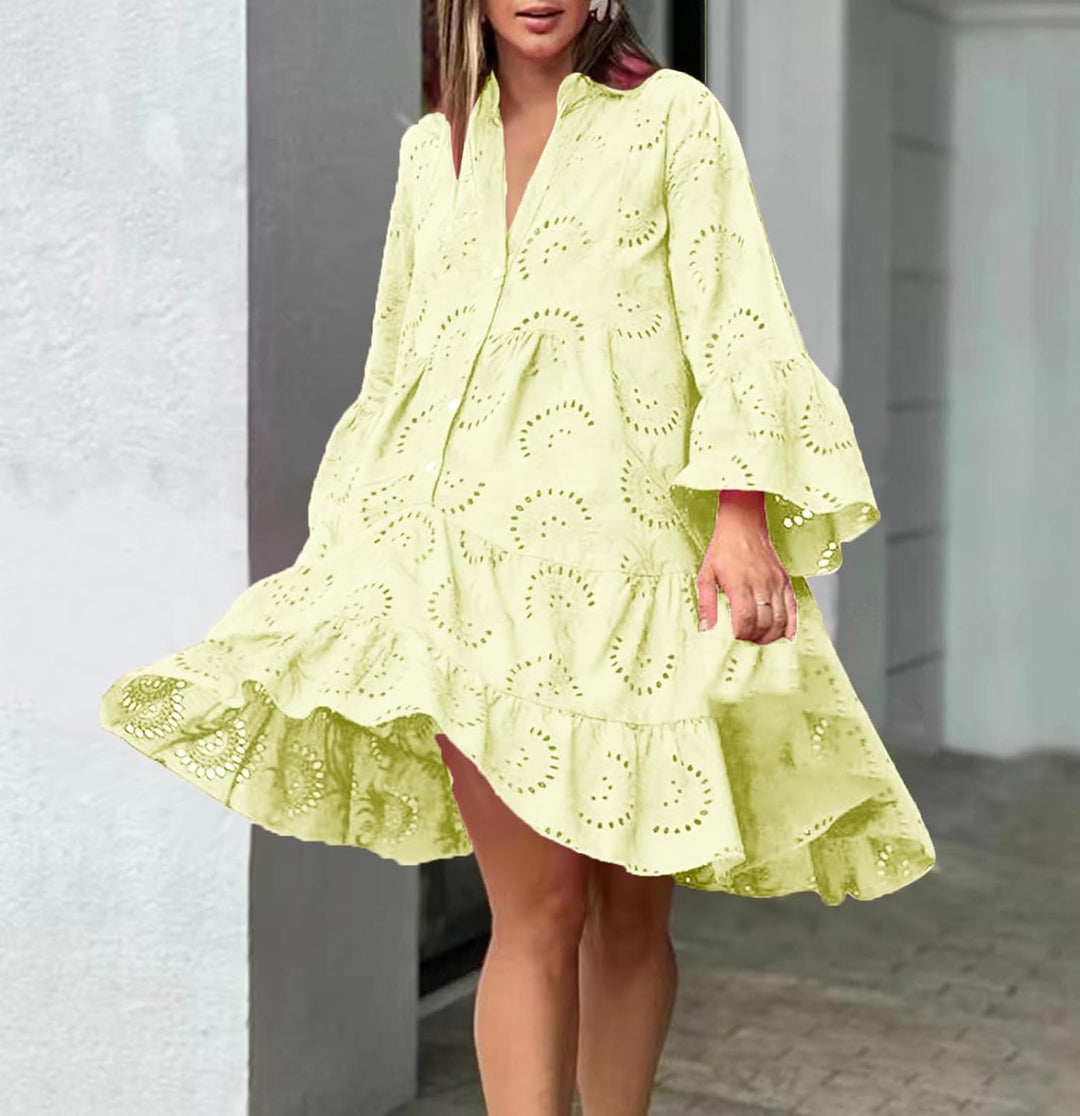 Lydia - Lace-Trimmed Eyelet Dress