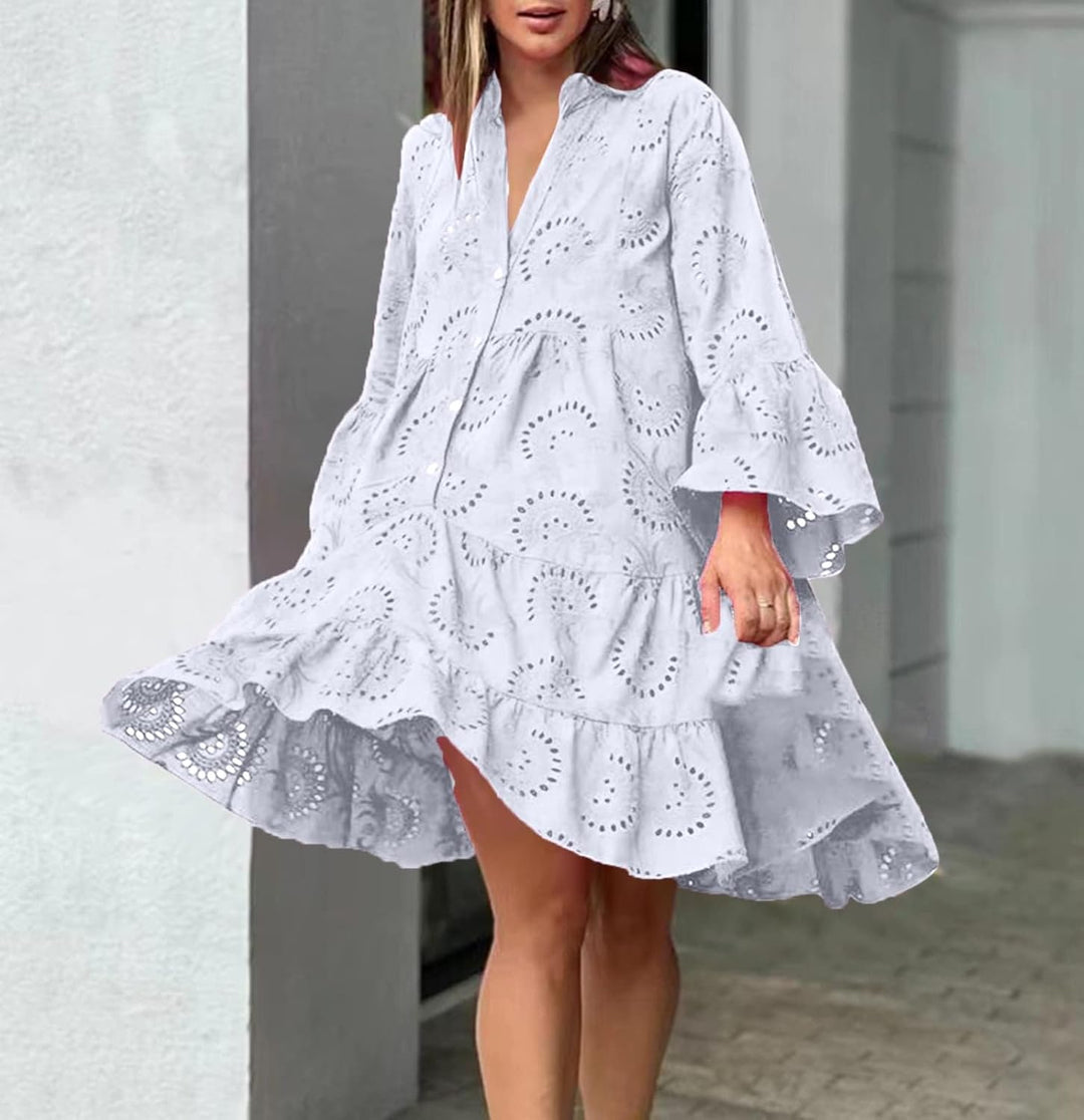 Lydia - Lace-Trimmed Eyelet Dress