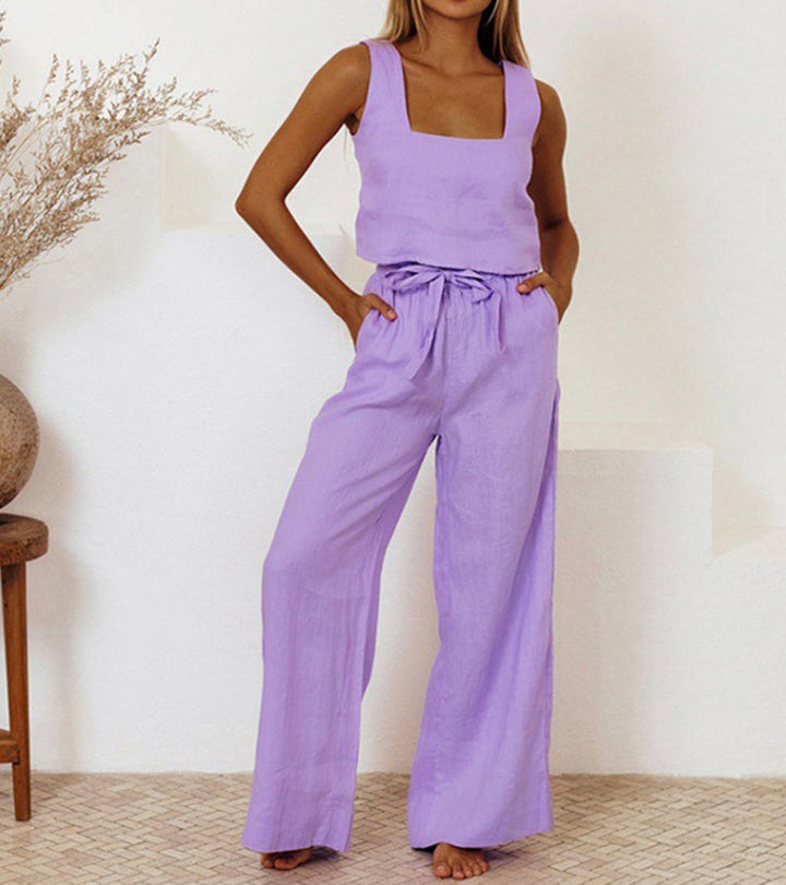 Megan - Chic Minimalist Top with Flared Pants Ensemble