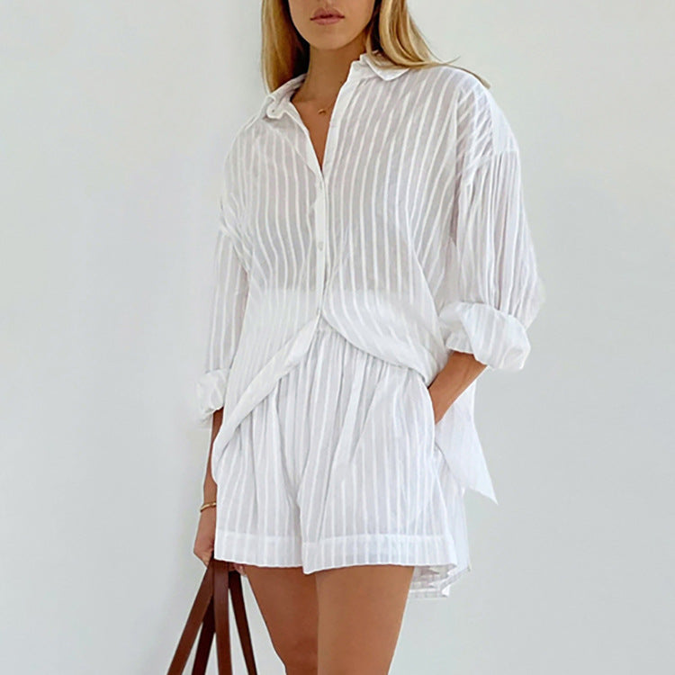 Viola - Stylish Button-Up Shirt and Lightweight Shorts Ensemble