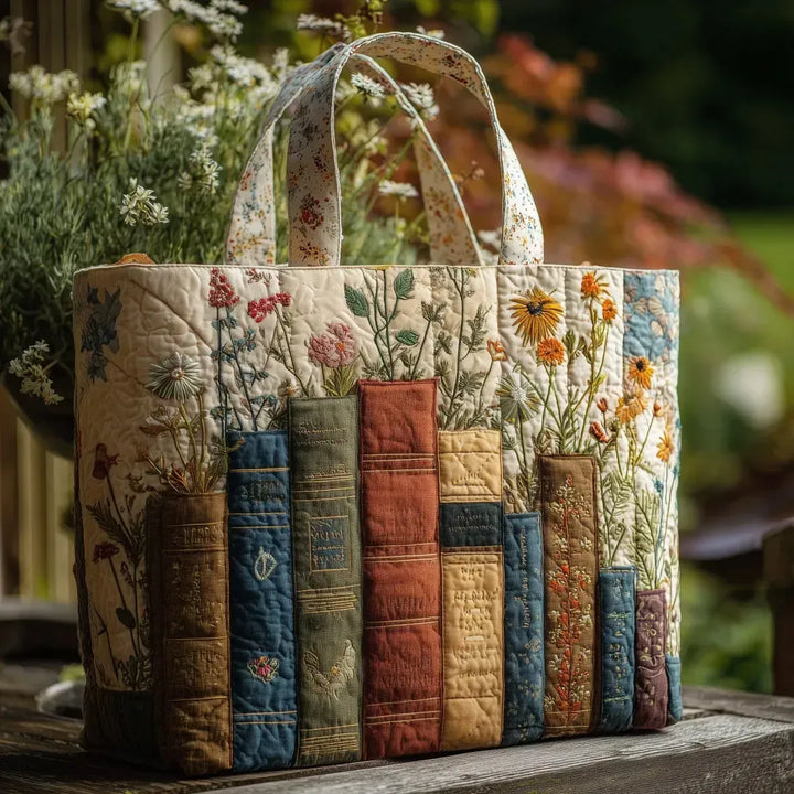 Handcrafted Tote - Floral & Literary Design