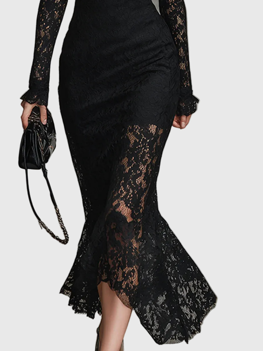 Monica | Sophisticated Flared Lace Maxi Gown