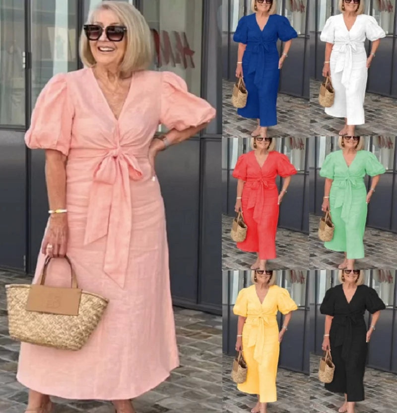 LYNORA | Sophisticated V-Neck Midi Dress