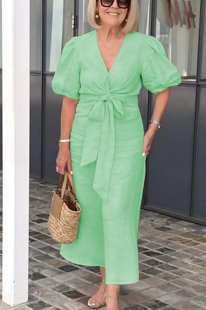 LYNORA | Sophisticated V-Neck Midi Dress