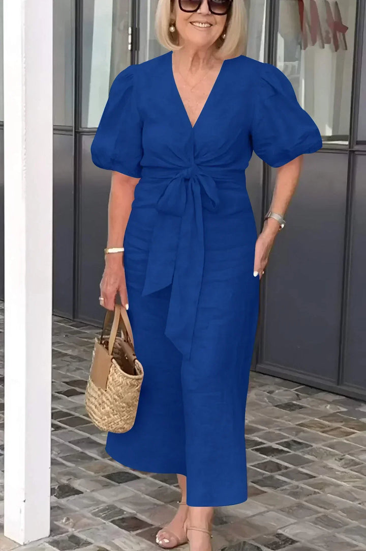 LYNORA | Sophisticated V-Neck Midi Dress