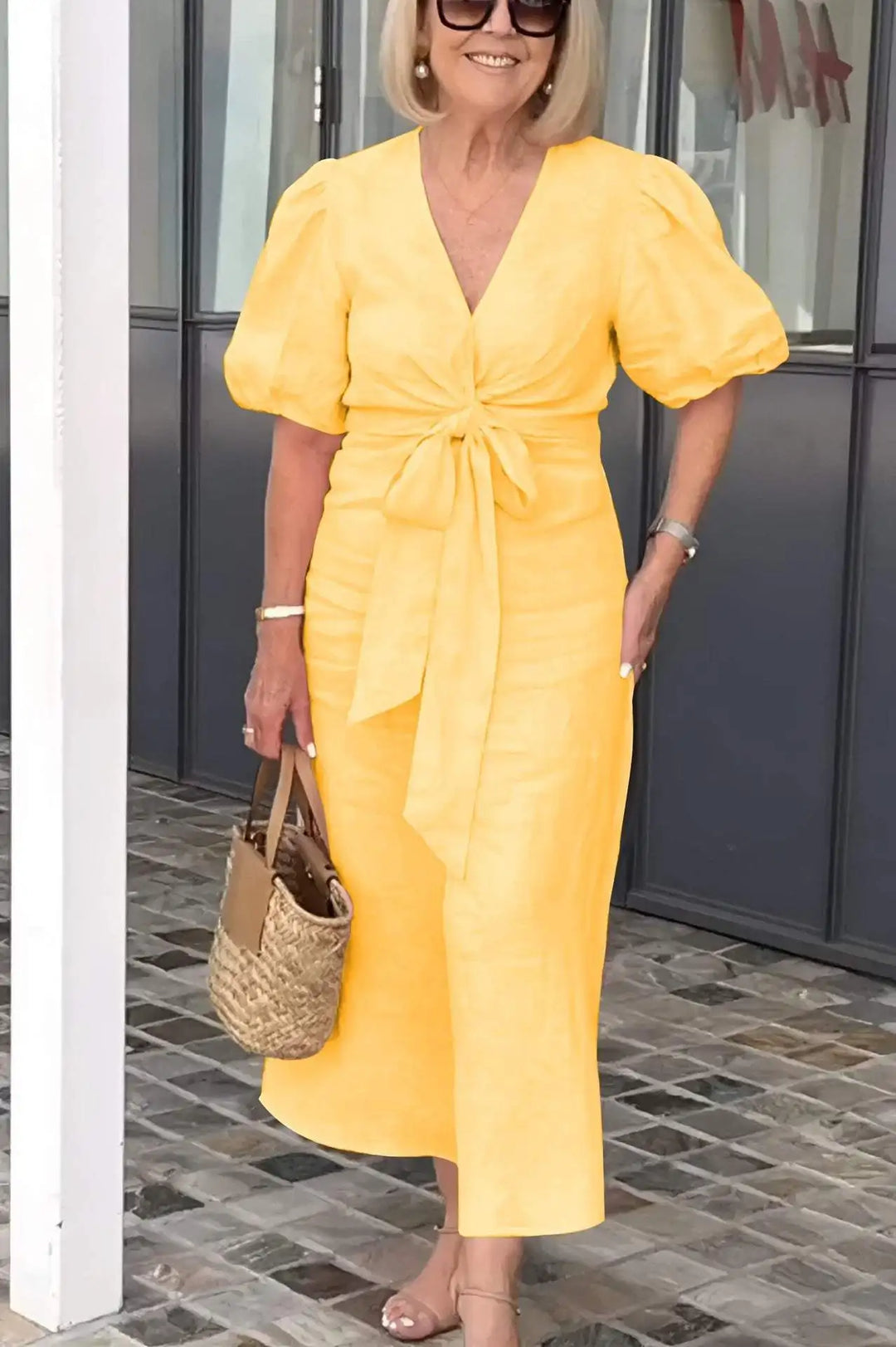 LYNORA | Sophisticated V-Neck Midi Dress