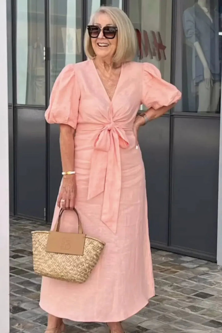 LYNORA | Sophisticated V-Neck Midi Dress