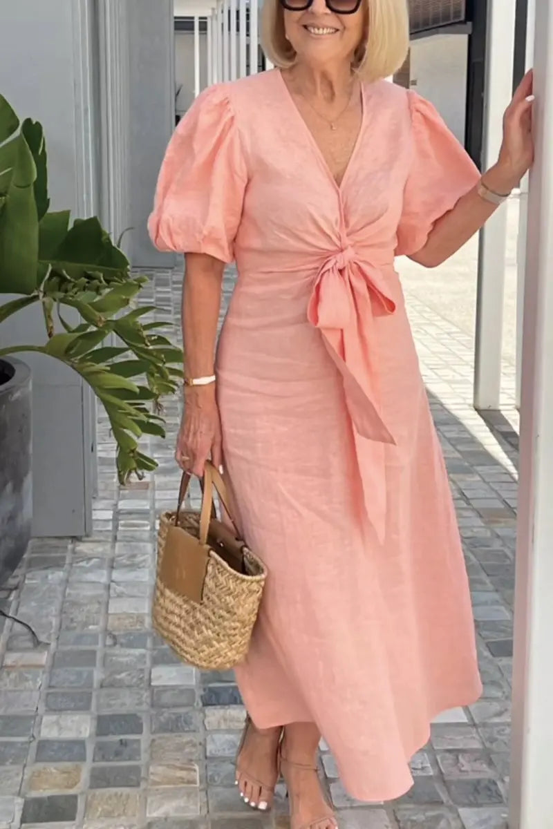 LYNORA | Sophisticated V-Neck Midi Dress