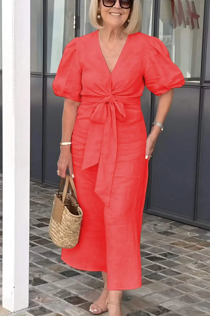 LYNORA | Sophisticated V-Neck Midi Dress