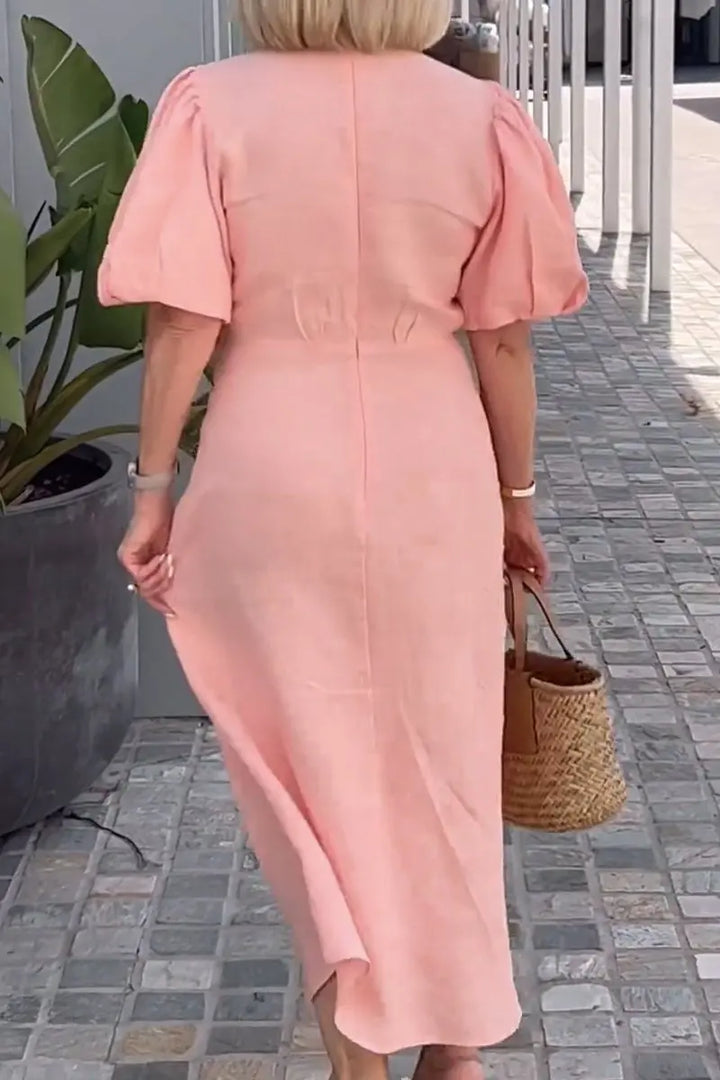 LYNORA | Sophisticated V-Neck Midi Dress
