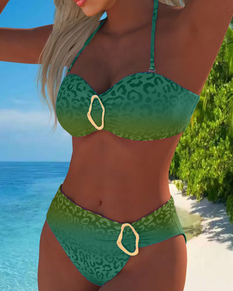 Sofia | Gradient Leopard Print Halter Neck Swimsuit