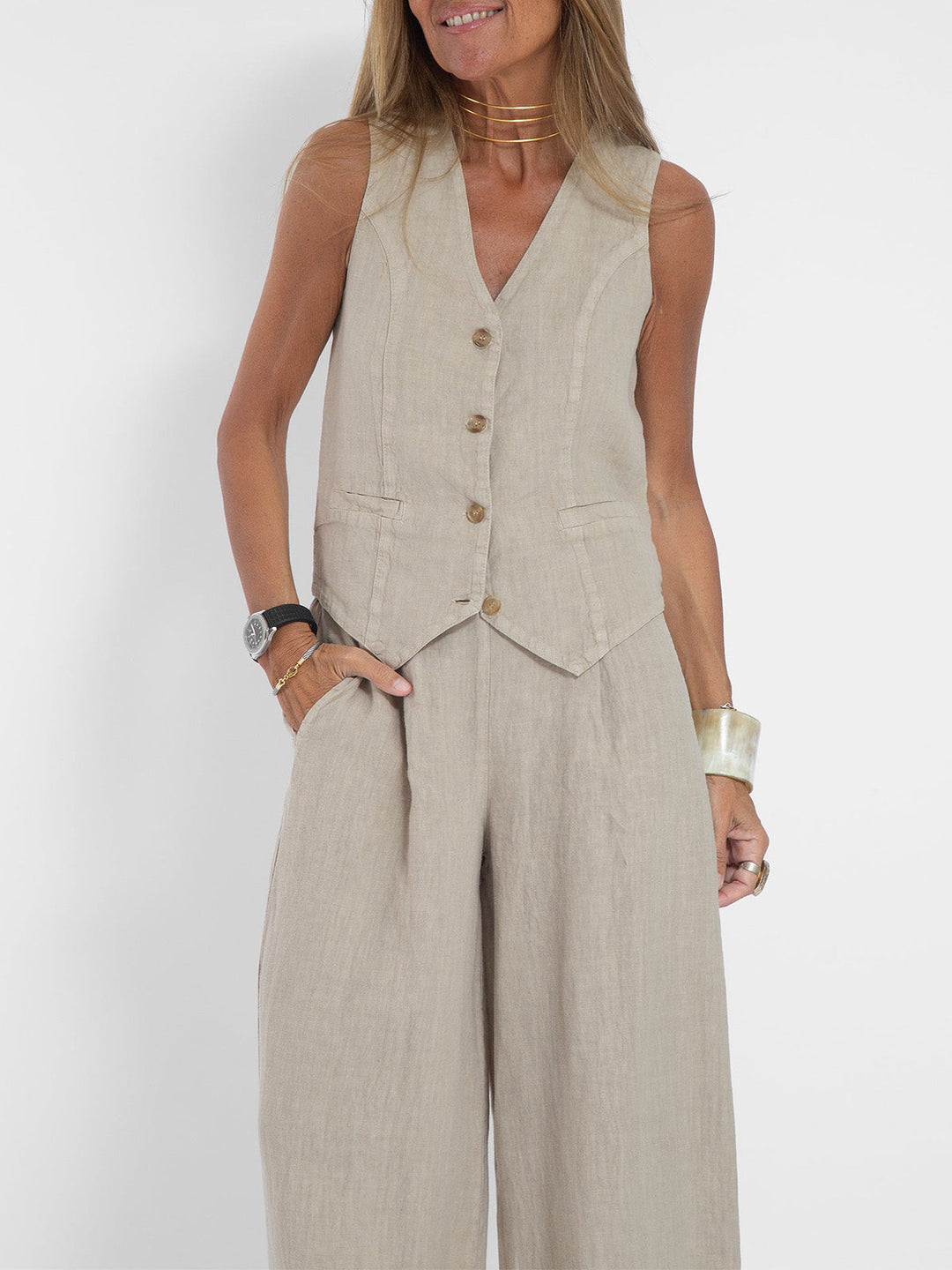 Aira - Button-Up Vest & Wide-Leg Trousers