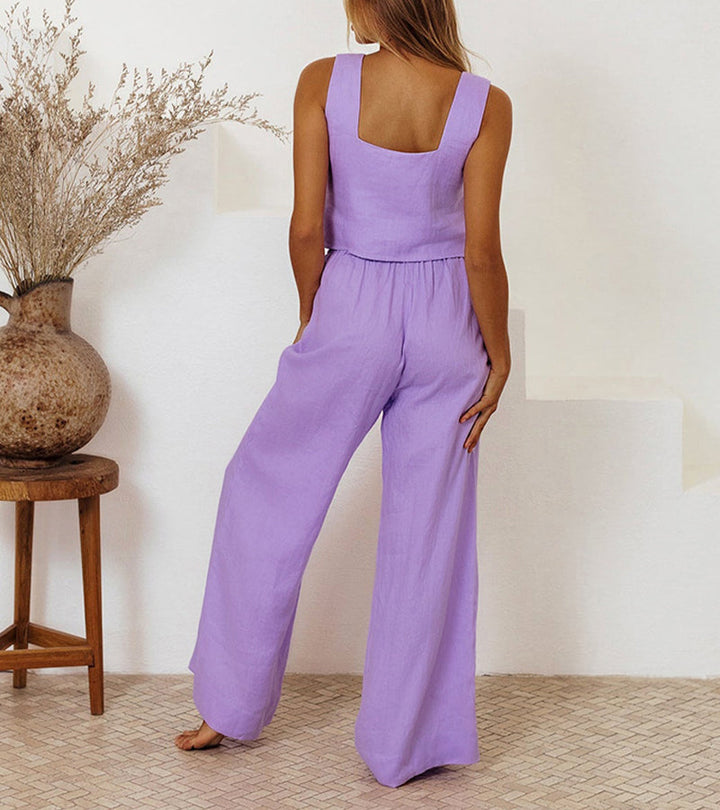 Megan - Chic Minimalist Top with Flared Pants Ensemble