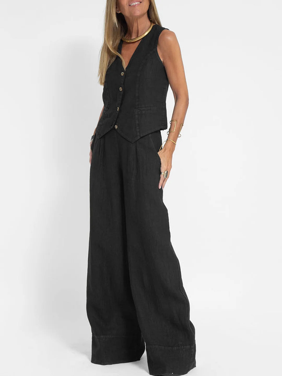 Aira - Button-Up Vest & Wide-Leg Trousers