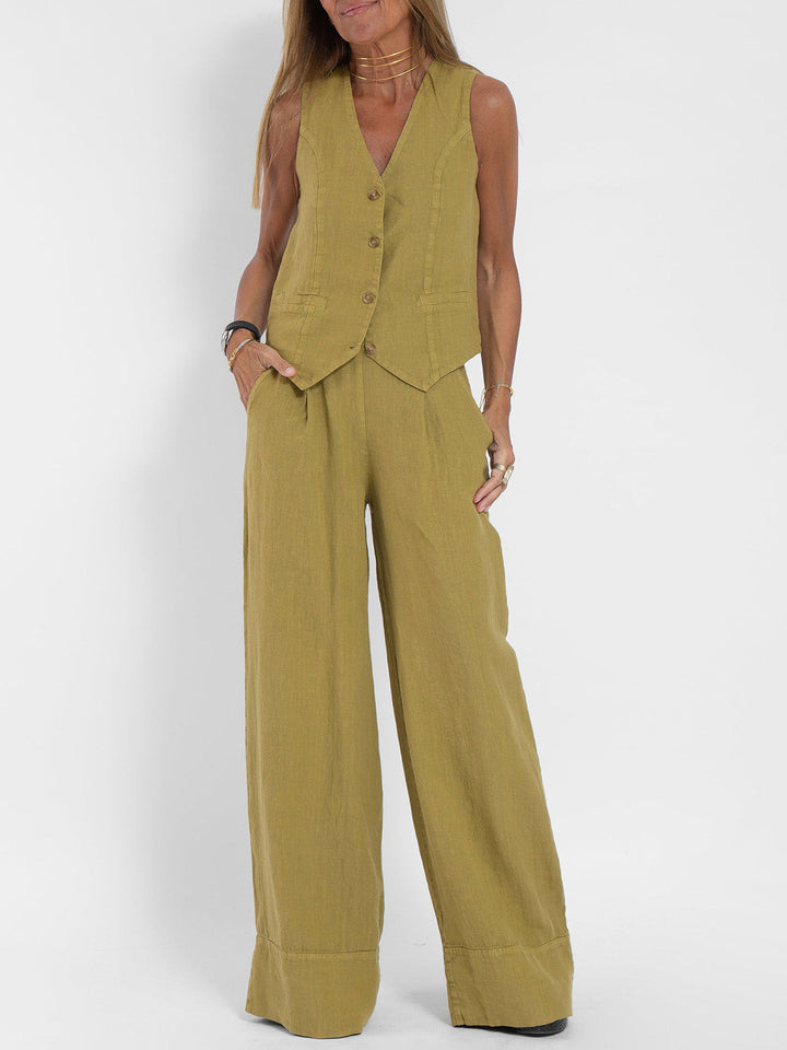 Aira - Button-Up Vest & Wide-Leg Trousers