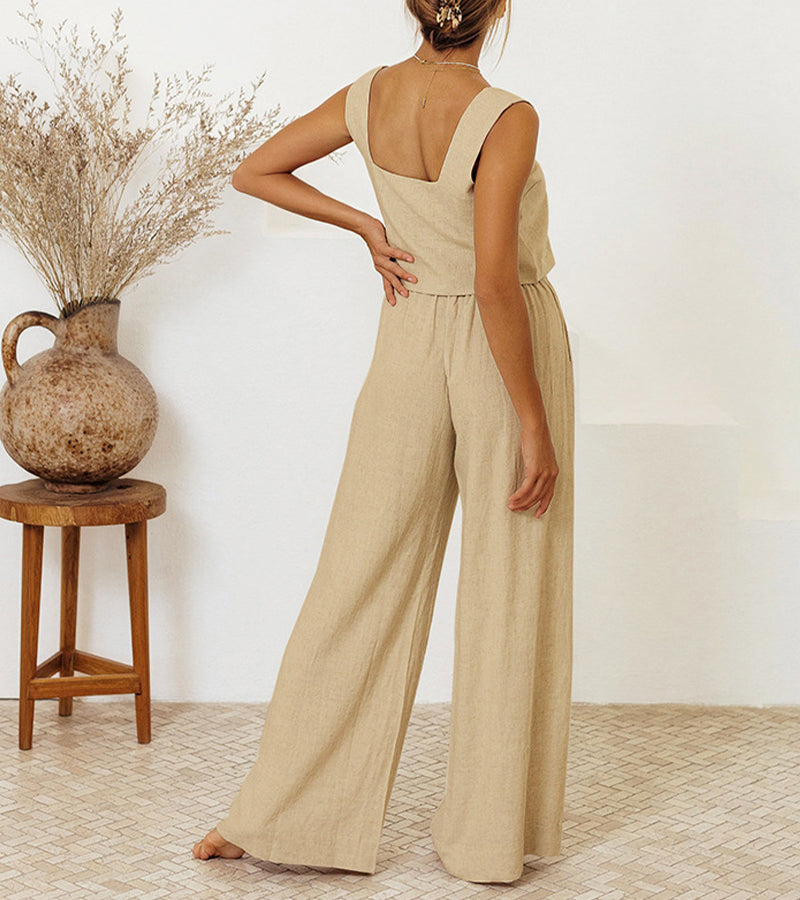 Megan - Chic Minimalist Top with Flared Pants Ensemble