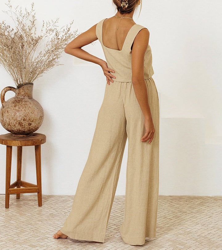 Megan - Chic Minimalist Top with Flared Pants Ensemble