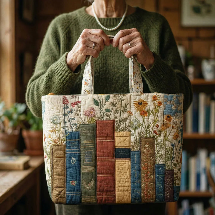 Handcrafted Tote - Floral & Literary Design