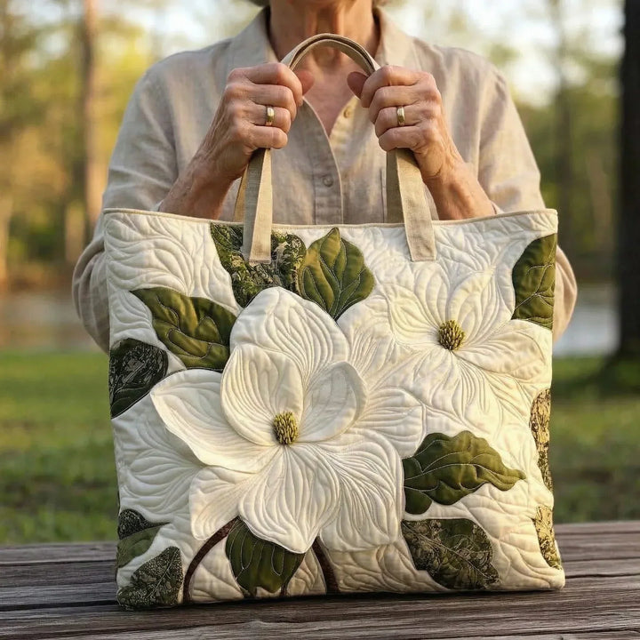 Handcrafted Bag with White Floral Design